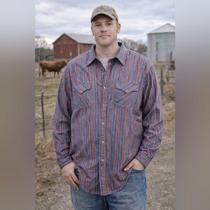 ELY Cattleman Western Pearl Snap Shirt Men’s XL Striped Cowboy